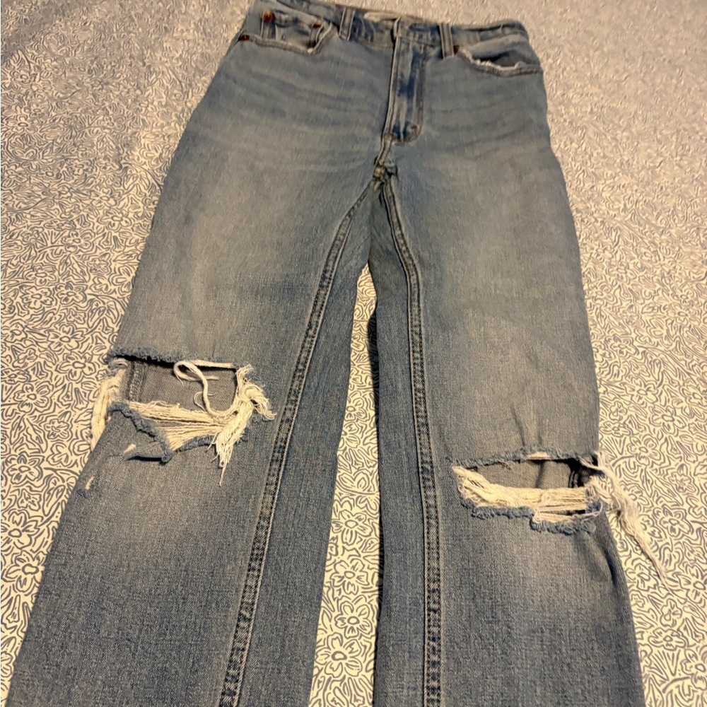 Abercrombie & Fitch Light Blue Distressed Straight Jeans